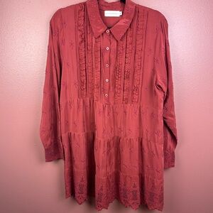 Johnny Was 4 Love & Liberty burgundy mini dress or tunic dress embroidered